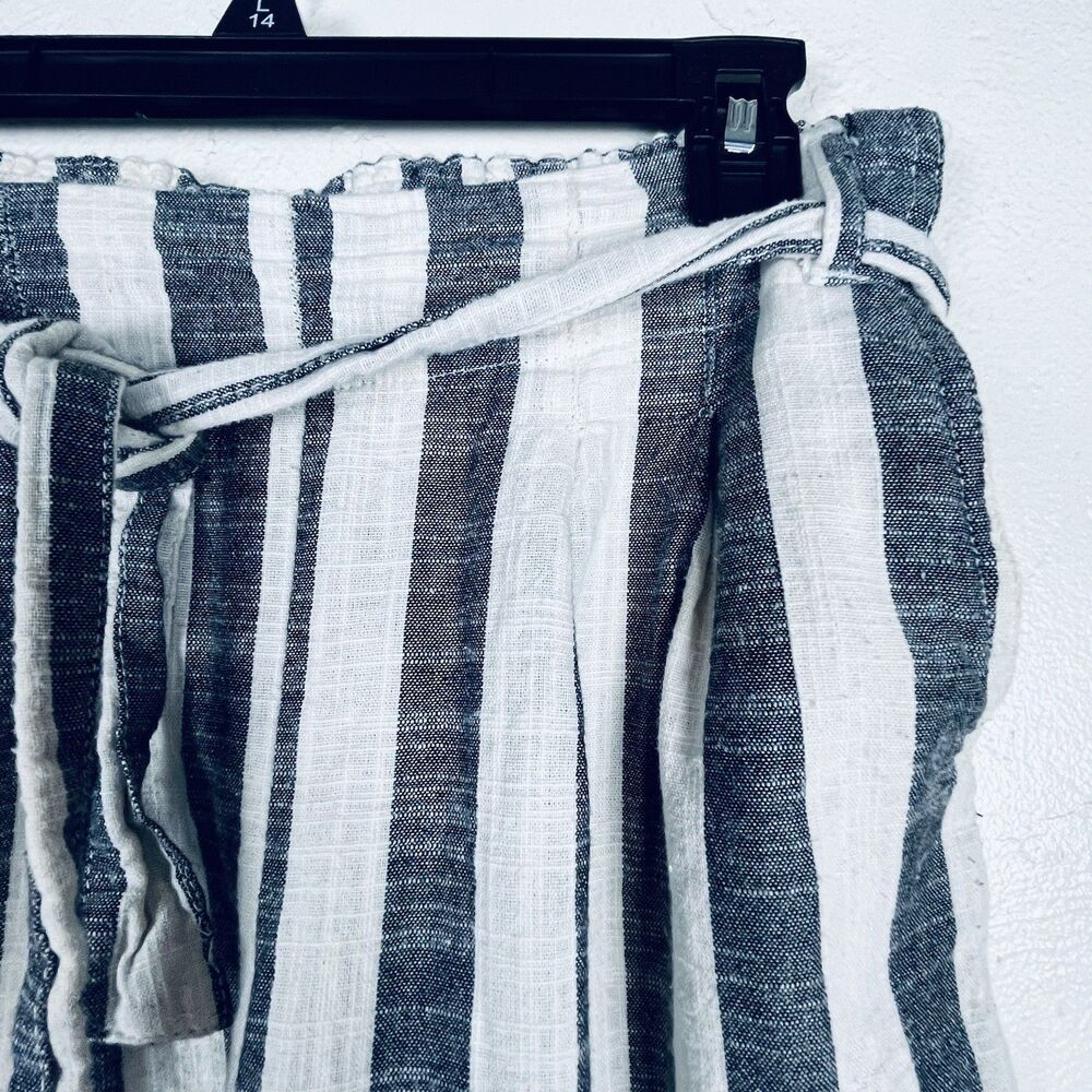Indigo Rising Linen Cotton Wide Leg Pants Striped Belted Women’s M - Picture 9 of 12